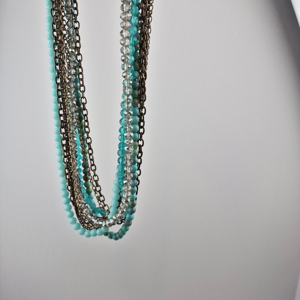 Ann Taylor Loft 20" Multi-Strand‎ Beaded Necklace Beachy Blue Coastal Vibes Boho - Picture 11 of 12